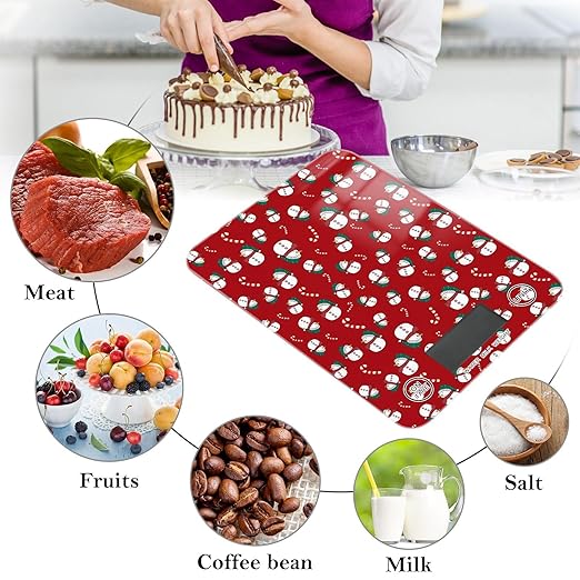 Food Scale Kitchen Scale for Baking Cooking Digital Food Weighing Measuring Scale Small Waterproof Electric Food Scale Christmas Snowman Candy Red