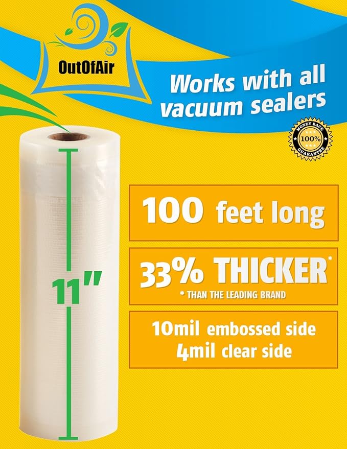 11" x 100' Vacuum Sealer Bags Rolls & Dispenser Cutter Box - BPA Free, 4 mil thick - Great for Sous Vide - Works with Food Saver Machines
