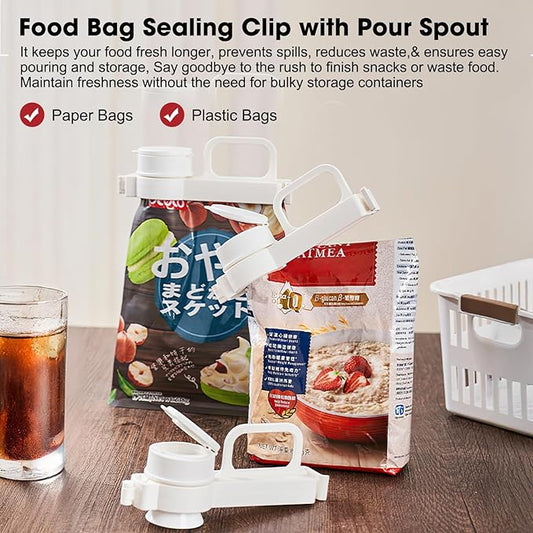 Food Bag Clips With Pour Spout, Food Storage Sealing Clips With Pour Spouts, Snack Clips for Bag With Handle, suitable for small particle food, flour, grains, rice, coffee and other food bags (2pcs)