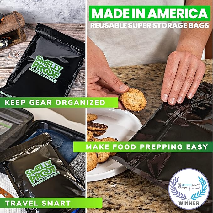 Smelly Proof Reusable Food Storage Container Bags, Reusable Freezer Bags US-Made BPA FREE, NO PEVA, 2 Gallon Bag, Easy Clean Dishwasher-Safe, NO SMELL Triple Zip BLACK 4 mils FLAT 12" x 16" - 5pk