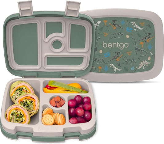 Bentgo Kids Prints Leak-Proof, 5-Compartment Bento-Style Kids Lunch Box - Ideal Portion Sizes for Ages 3-7, Durable, Drop-Proof, Dishwasher Safe, & Made with BPA-Free Materials (Dino Fossils)