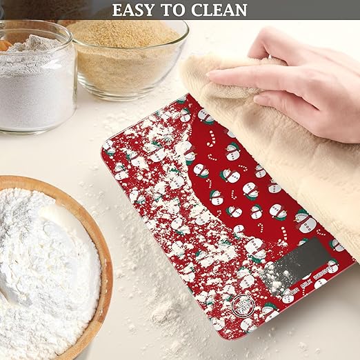 Food Scale Kitchen Scale for Baking Cooking Digital Food Weighing Measuring Scale Small Waterproof Electric Food Scale Christmas Snowman Candy Red