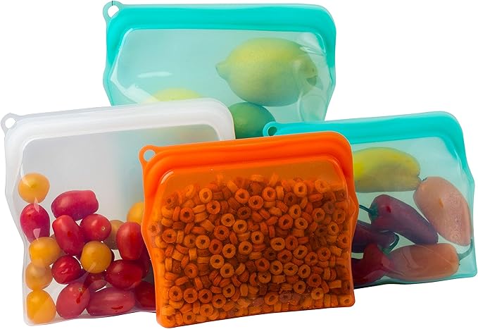 Two-30 oz 100% Silicone Bags Reusable Storage - Freezer Bags - Eco-friendly, Food-Grade, Leak-Proof Zipper Bags - 2 Pack Reusable Silicone Bags For Food Storage (4 Cups/ 30 oz.)