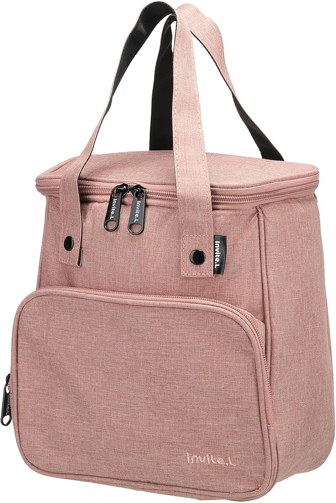 PATIKIL Insulated Lunch Bags, Bento Bags Thermal Lunch Tote Portable Food Containers Bag with Pockets for Office Camping Picnic, Pink