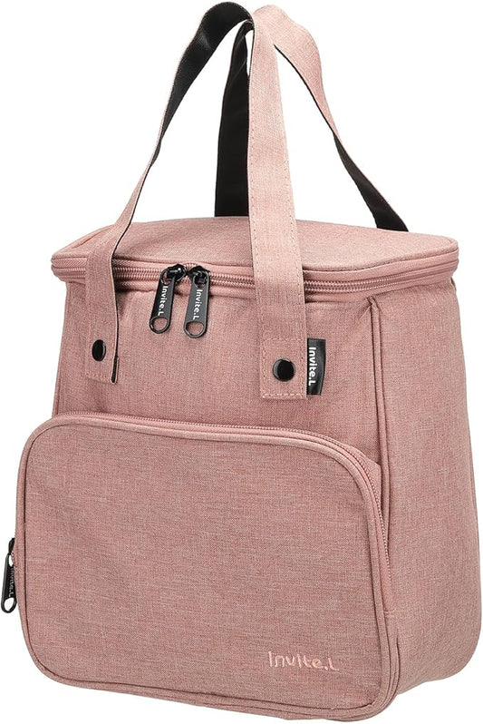 PATIKIL Insulated Lunch Bags, Bento Bags Thermal Lunch Tote Portable Food Containers Bag with Pockets for Office Camping Picnic, Pink