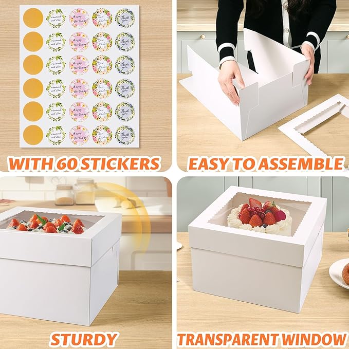 15 Pcs Cake Boxes 10x10x8 Inch White with Window, Bakers Bread Box Containers for Dessert, Pastry, Cookie, Bento, Birthday, Wedding, Cake Decoration Supplies for bakery or Gift Giving