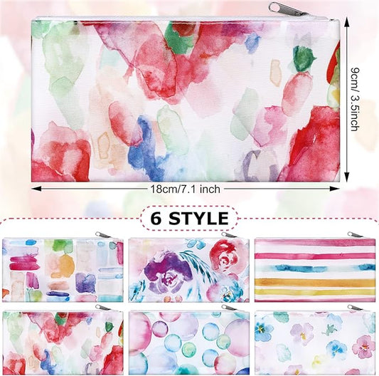 Lallisa 6 Pcs Watercolor Reusable Snack Bags Fabric Cloth Sandwich Bags for Kids, Cute Washable Lunch Pouch with Zipper Reusable Food Pouches