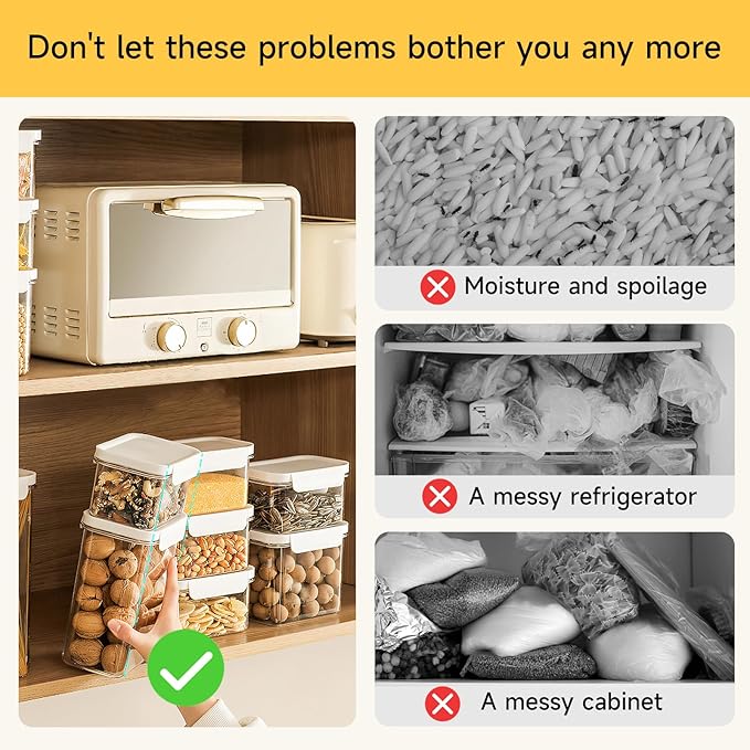 Storage Cereal Organizers Containers Sets , Food Grade BPA free PET Material Reusable，Airtight food storage containers with lids， kitchen organizers and storage Total(2 pcs 2300ml 2 pcs 1800ml)