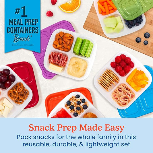 Bentgo Easyboxes 4-Compartment Snack Containers - 20-Piece Set with 10 Trays & 10 Custom-Fit Lids to Seal in Freshness - Reusable Food Storage & Meal Prep Bento BPA-Free Containers (Classic)