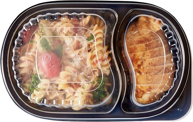 Restaurantware RW Base 20 Ounce Meal Prep Containers, 100 Microwavable To Go Containers With Lids - Disposable, Freezable, Black Plastic Oval Food Containers, Pack Hot And Cold Food, For Takeaway