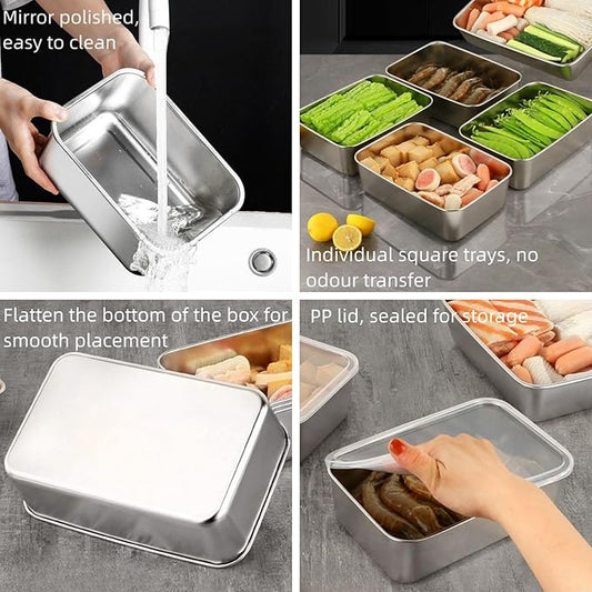 6Pcs Stainless Steel Food Storage Containers with Lids, Outdoor lunch box Stainless Steel Bowl with Airtight Lids for Picnic Travel, Reusable & Stackable