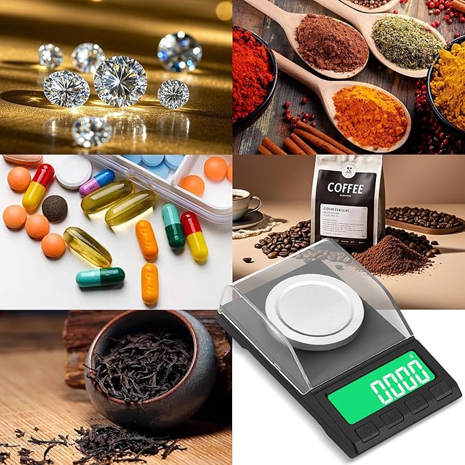Portable Milligram Scale 100g/0.001g, Diyife Rechargeable Gram Scale with 8 Units, High Precision Powder Scale with Cover, Backlit LCD, Batteries/Tray/Tweezers/100g Calibration Weight Included