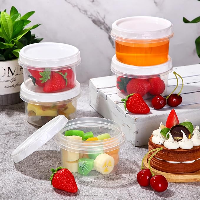 Sieral 36 Pack 8 oz/ 250 ml Freezer Containers with Lids Plastic Twist Top Deli Jars Reusable Freezer Storage Containers for Food Round Wide Mouth Lunch Snacks(White)