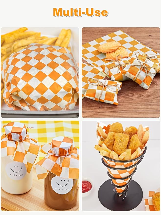 SMARTAKE 12 x 12 Inches Wax Paper for Food, 250 Pcs Non-Stick Hamburger Patty Paper, Square Sandwich Separators Wrapping Paper, for Lunch, Restaurants, Barbecues, Picnics, Parties, Yellow Plaid