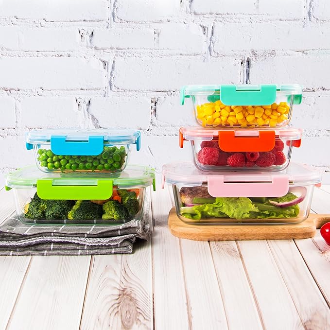 10 Pack Glass Food Storage Containers with Airtight Lids, Ideal for Meal Prep, Lunches - Microwave and Dishwasher Safe, Mint Green