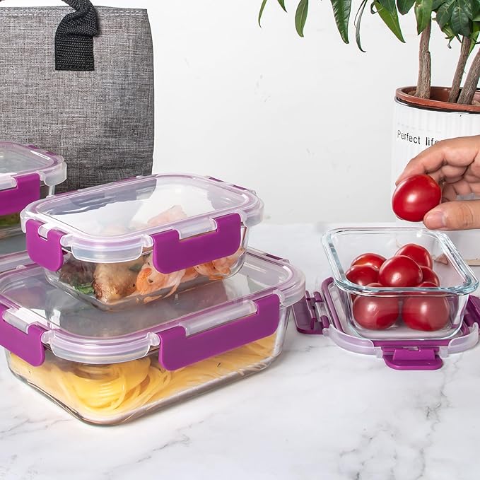 C CREST 12 Piece Meal Prep Glass Containers Set with Lids, Ideal for Food Storage and Freshness, Assorted Sizes and Shapes for Ultimate Organization