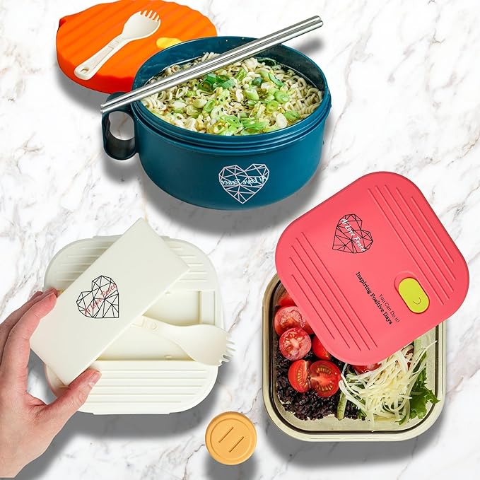 AI LOVE PEACE Ultimate Microwave Cooking Set for Busy Professionals - Ramen Bowl & Glass Meal Prep Container With Dual Lids