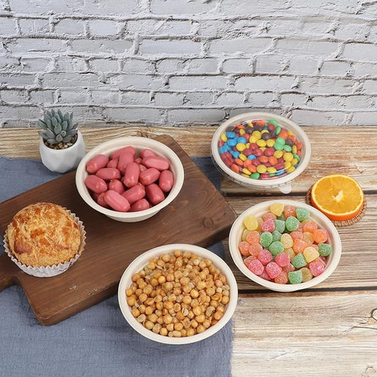 12 oz Round Disposable salad bowls with lids, Sugarcane Fiber Paper Bowls take away food containers Plant Fibers Freezer Safe 50 Pack