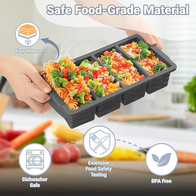 Silicone Freezer Tray for Soup with Lid – 1-Cup Soup Container Style Ice Cube Trays for Freezer, Meal Prep & Food Storage, Freeze 250mL/125mL Portions – 2 Pack