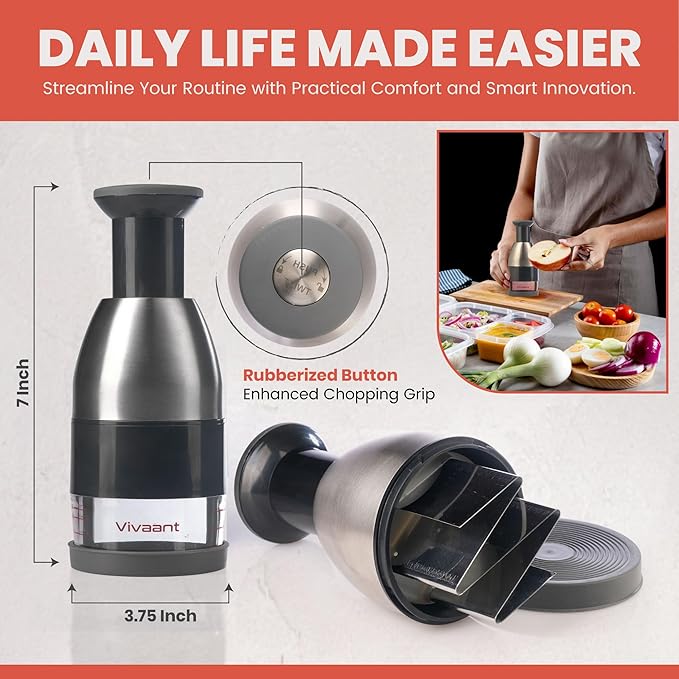 Slap Chop Manual Hand Chopper - Versatile Food Dicer, Vegetable slicer and Onion Chopper, Handy Nut Chopper, Garlic Mincer and Onion cutter, Tomato - Efficient and Quick Kitchen Aid
