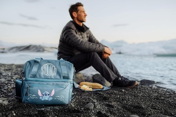PICNIC TIME Disney Lilo & Stitch Tarana Insulated Lunch Bag Made from Recycled Material, Lunch Box with Picnic Set, Upcycled Lunch Cooler Bag, (Aurora Blue)