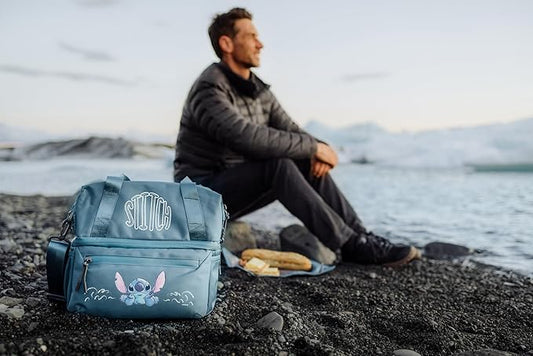 PICNIC TIME Disney Lilo & Stitch Tarana Insulated Lunch Bag Made from Recycled Material, Lunch Box with Picnic Set, Upcycled Lunch Cooler Bag, (Aurora Blue)