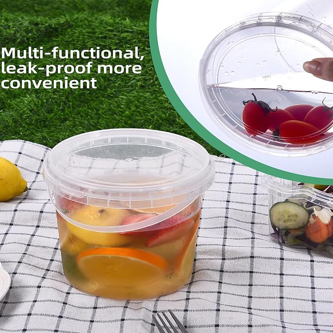 68 oz Ice Cream Tub with Lid, Tamper Proof, BPA Free, Freezer and Microwave Safe Food Storage Container, Reusable Airtight Container, Leak Proof Tub for Snacks Deli Fruits, Drinks.(10 pack)