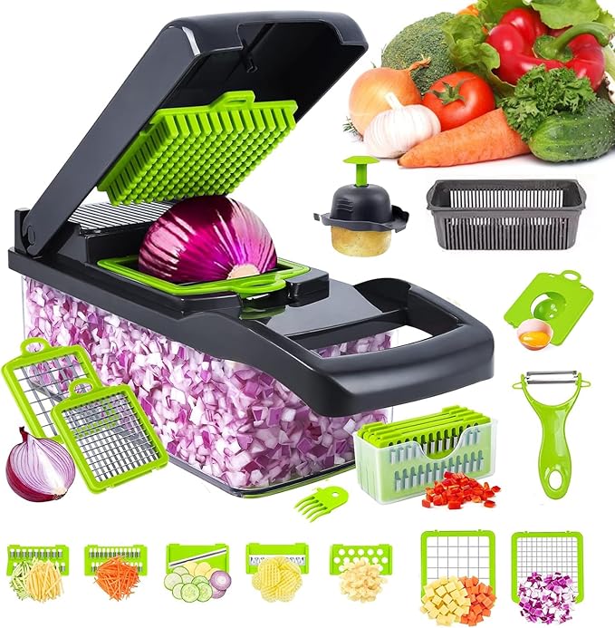 16 in 1 Multifunctional Food Chopper, Vegetable Chopper, Pro Onion Chopper, 8 Blade Vegetable Chopper, Egg Slicer with Container, French Fry Cutter Potatoe