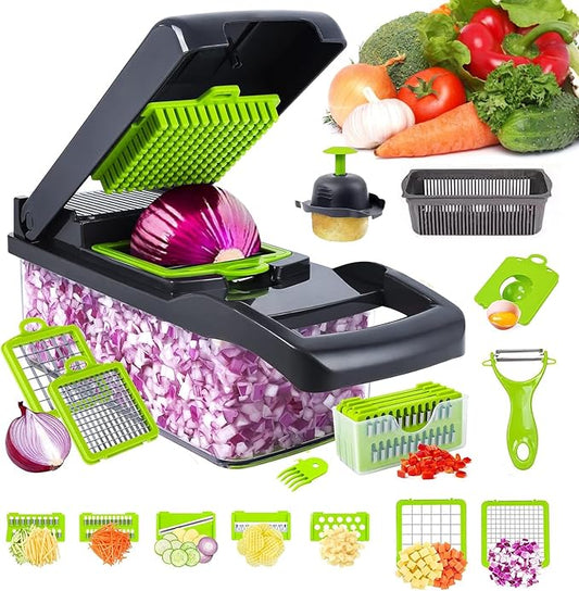 16 in 1 Multifunctional Food Chopper, Vegetable Chopper, Pro Onion Chopper, 8 Blade Vegetable Chopper, Egg Slicer with Container, French Fry Cutter Potatoe
