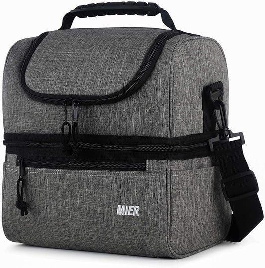 MIER Adult Lunch Box Insulated Lunch Bag Large Cooler Tote Bag for Men, Women, Double Deck Cooler (Grey, Large)