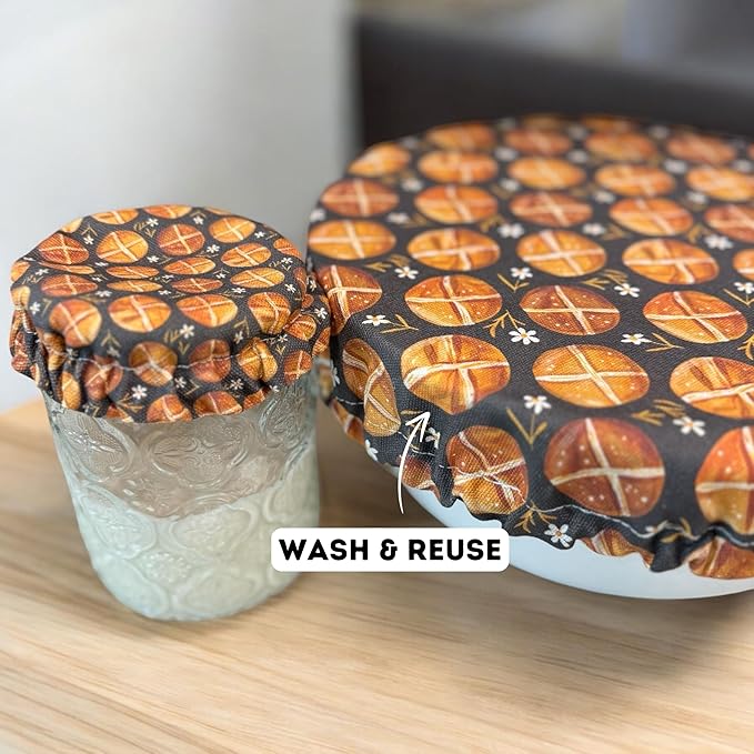 (4-Pack) Sourdough Reuseable Jar & Bowl Covers | Cute Baking Gift | 100% Cotton (3.7in, 7in, 9.25in, 11in) | Washable | Bread Making and Proofing | Kitchen Food Storage Gifting | Starter Cover Lid Kit
