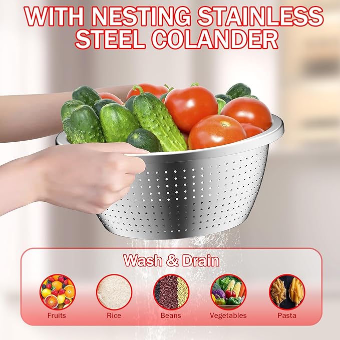 Mixing Bowls with Strainer, Mixing Bowl with Lids Set, Stainless Steel Mixing Bowls, Kitchen Gadgets 2025 Salad Bowls with Strainer for Mixing & Preping & Baking, Multicolor