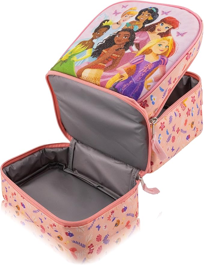 Fast Forward Disney Princess Lunch Box for Kids With Glitter | Insulated Lunch Bag Lunch Box for Girls, Boys, Unisex | Disney Princess Pink Reusable Lunchbox