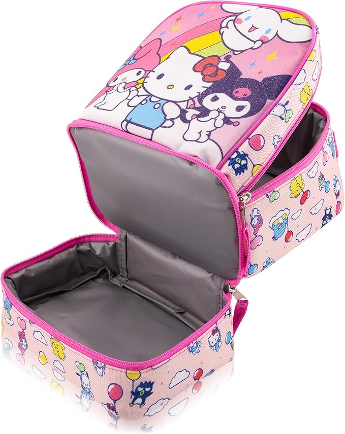 Fast Forward Sanrio Hello Kitty Lunch Box for Kids With Glitter | Insulated Lunch Bag Lunch Box for Girls, Boys, Unisex | Hello Kitty and Friends Pink Reusable Lunchbox