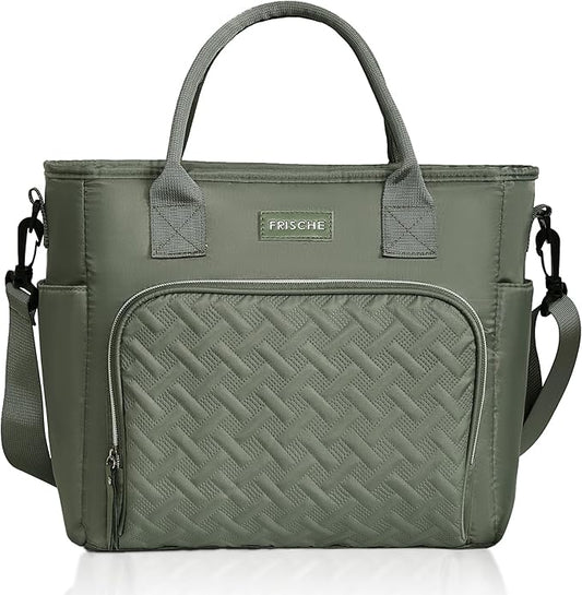 17L Insulated Lunch Bag for Women, LeakProof Insulated Work Lunch Box with Adjustable Shoulder Strap, Large Lunch Cooler Tote for Office, Commute & Travel (Sage Green)