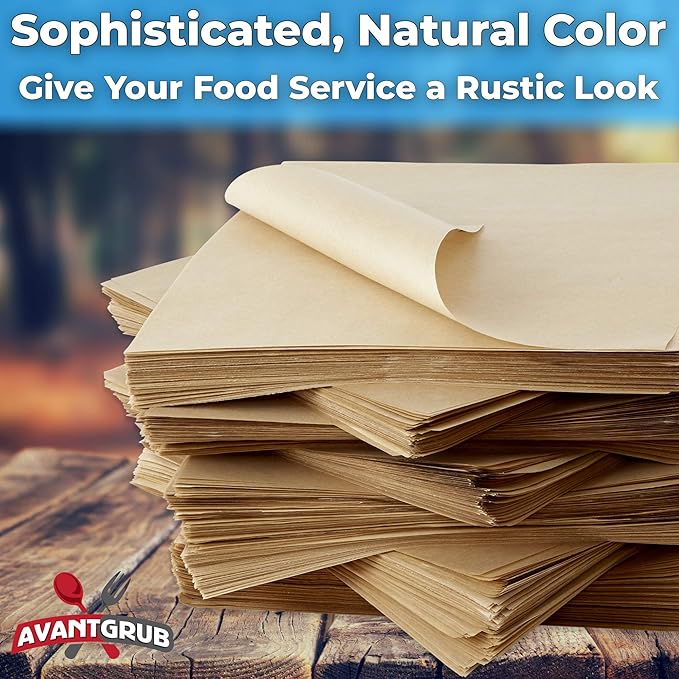 Eco Friendly, Grease Proof 12" x 12" Deli Wrap 100 Pk. Best Kraft Food Wrapping Paper Sheets for Picnic, Festival, Fair or BBQ. Perfect Liner for Tray, Basket or Boat. Quality Bulk Restaurant Supply