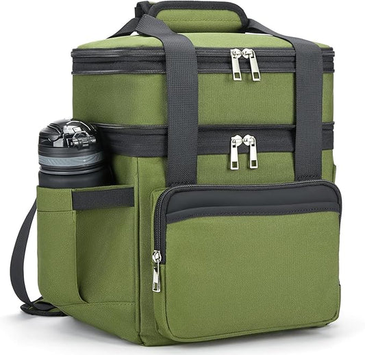 Insulated Lunch Bag & Lunch Box for Men - Double Deck Reusable Lunch Bag for Women Tote Cooler Bag Leakproof Soft Expandable - Large Lunchbox for Work/Adult/Picnic/Outdoor (Green，15L)