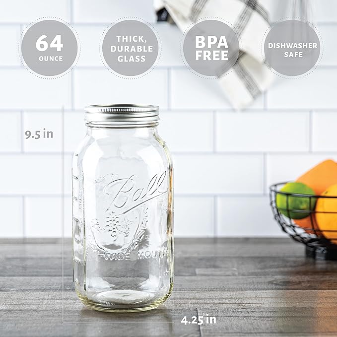kitchentoolz Half-Gallon Wide Mouth Sourdough Starter Jars – 64 oz Glass Mason Jars with Airtight Lids – Perfect for Fermenting, Canning & Pickling – Made in USA – Pack of 2