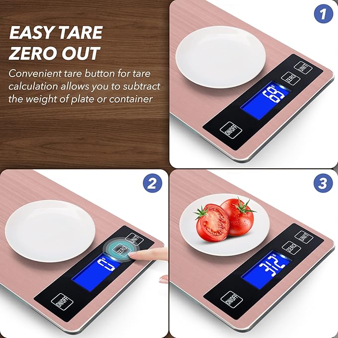 33lb Food Kitchen Digital Scale,1g/0.05oz Precise Graduation, USB Charging Kitchen Scale, Waterproof Stainless Steel with LCD Display, Ounces and Grams for Weight Loss, Cooking, Baking (red)