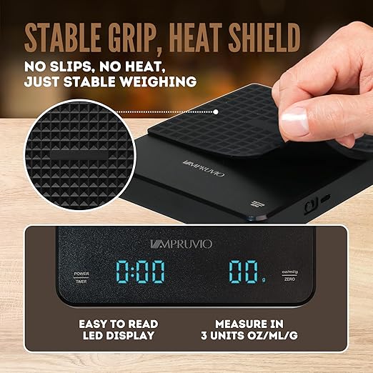 All-New 2025 Mini Coffee Scale w/Timer - 0.1g Precision Espresso Pour-Over Scale | 0.3-3kg Capacity - Rechargeable 400mAh Battery Lasts 45 Days/244 Cups Per Charge - Auto/Manual/Countdown Timer Modes