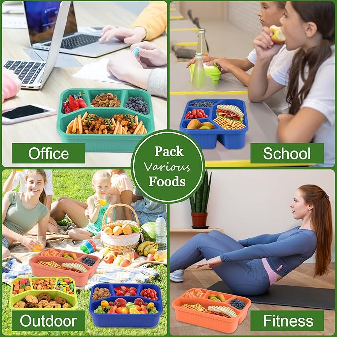 8 Pack Bento Box Lunch Boxes for Adults, 4 Compartment Meal Prep Containers with Lids, Reusable Bento Box Snack Containers for Work, Travel, Picnic, Microwave & Dishwasher Safe