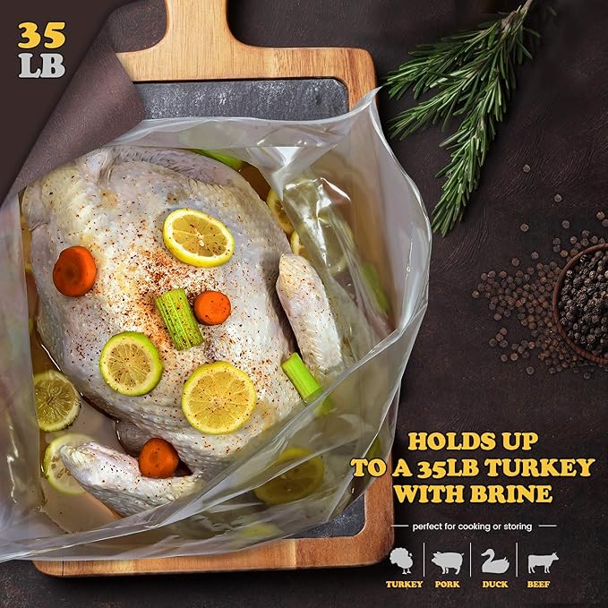 Brining Bag, 26"×22", 2 Pack, Extra Large Turkey Brine Bag with 2 Strings and 2 Larger Clips, Thickened materials, Double Track Zippers Brine Bags, Brining Bags for Turkey, Ham, Beef, Marinade