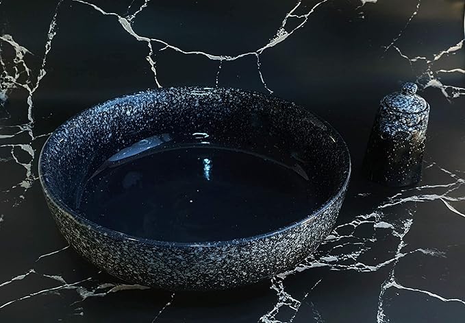 Extra Large Salad Serving Bowl, 11 inch. Big Ceramic Navy Dark Blue Pasta bowl Plus Oil Bottle. 95 oz. Beautiful And Elegant Huge Design. Giant Mixing and Fruit Bowls