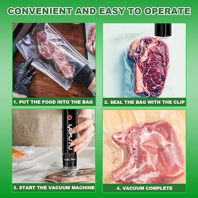 Vacuum Sealer with 5 PCS Reusable Sous Vide Bags, Handheld Compact Vacuum Sealer For Food Preservation, Portable Cordless Sealer Machine Food Fresh for Preserving Vegetables, Fruits, Black