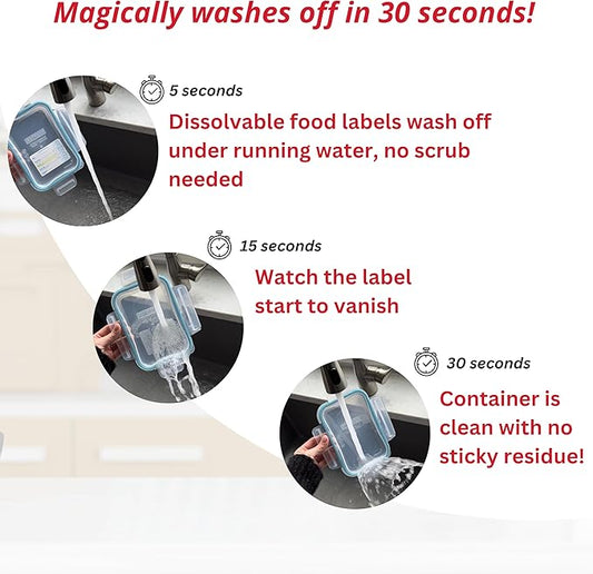2x3 Food Labels - 250 Dissolvable Stickers for Containers, Kitchen, Freezer, Baby Food, Leftovers