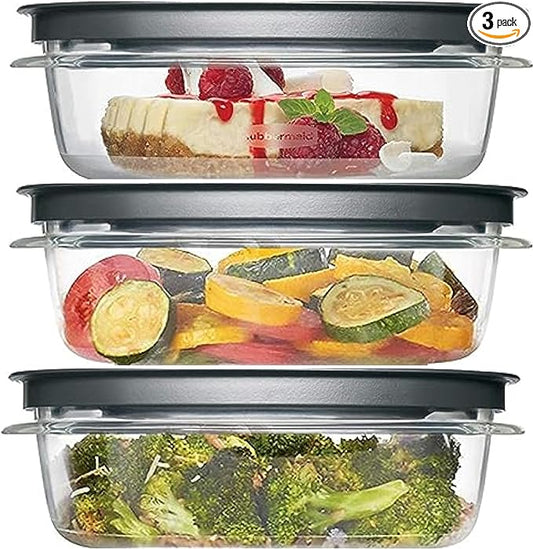 Rubbermaid Premier, 3 Cup Premier Flex & Seal Food Storage Set, 3 Tritan Containers, 3 Grey Flex and Seal Lids, 6 Piece Bundle Set Bundle