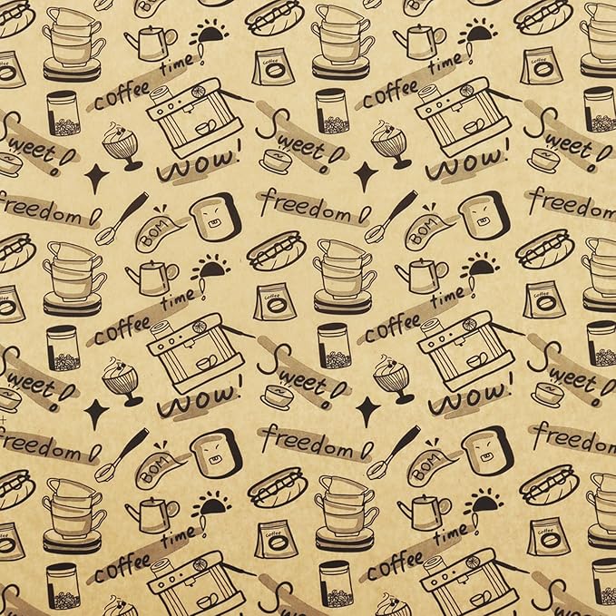 OTOPETE 200Pcs Food Paper Sheets, 12"x12" Grease Resistant Food Wrapper Paper, Coffee Theme Hamburger Sandwich Basket Liner, Tray Liner, for Home Kitchen Baking, Picnic, Party, Kraft Paper