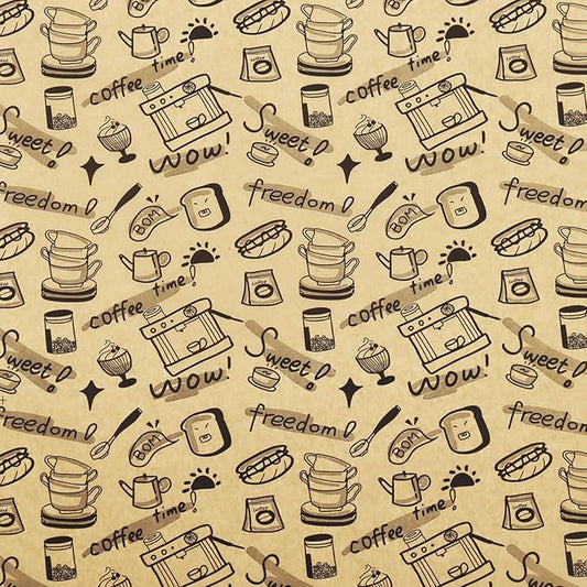OTOPETE 200Pcs Food Paper Sheets, 12"x12" Grease Resistant Food Wrapper Paper, Coffee Theme Hamburger Sandwich Basket Liner, Tray Liner, for Home Kitchen Baking, Picnic, Party, Kraft Paper