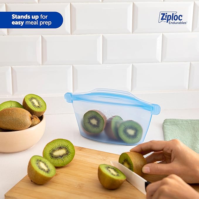 Ziploc Endurables Small Container, 2 Cups, Reusable Silicone Bags and Food Storage Meal Prep Containers for Freezer, Oven, and Microwave, Dishwasher Safe, 2 Pack