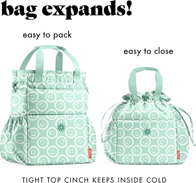 Fit & Fresh Lunch Bag For Women, Insulated Womens Lunch Bag For Work, Stain-Resistant Large Lunch Box For Women With Containers, Cinch Closure Cromwell Bag, All Smiles Mint